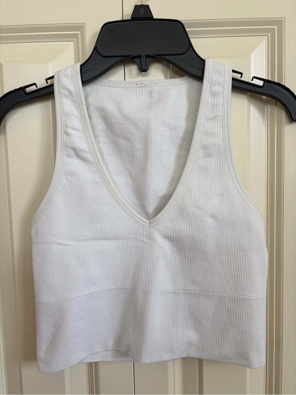 Athleta White Ribbed V-Neck Crop Tank Top
